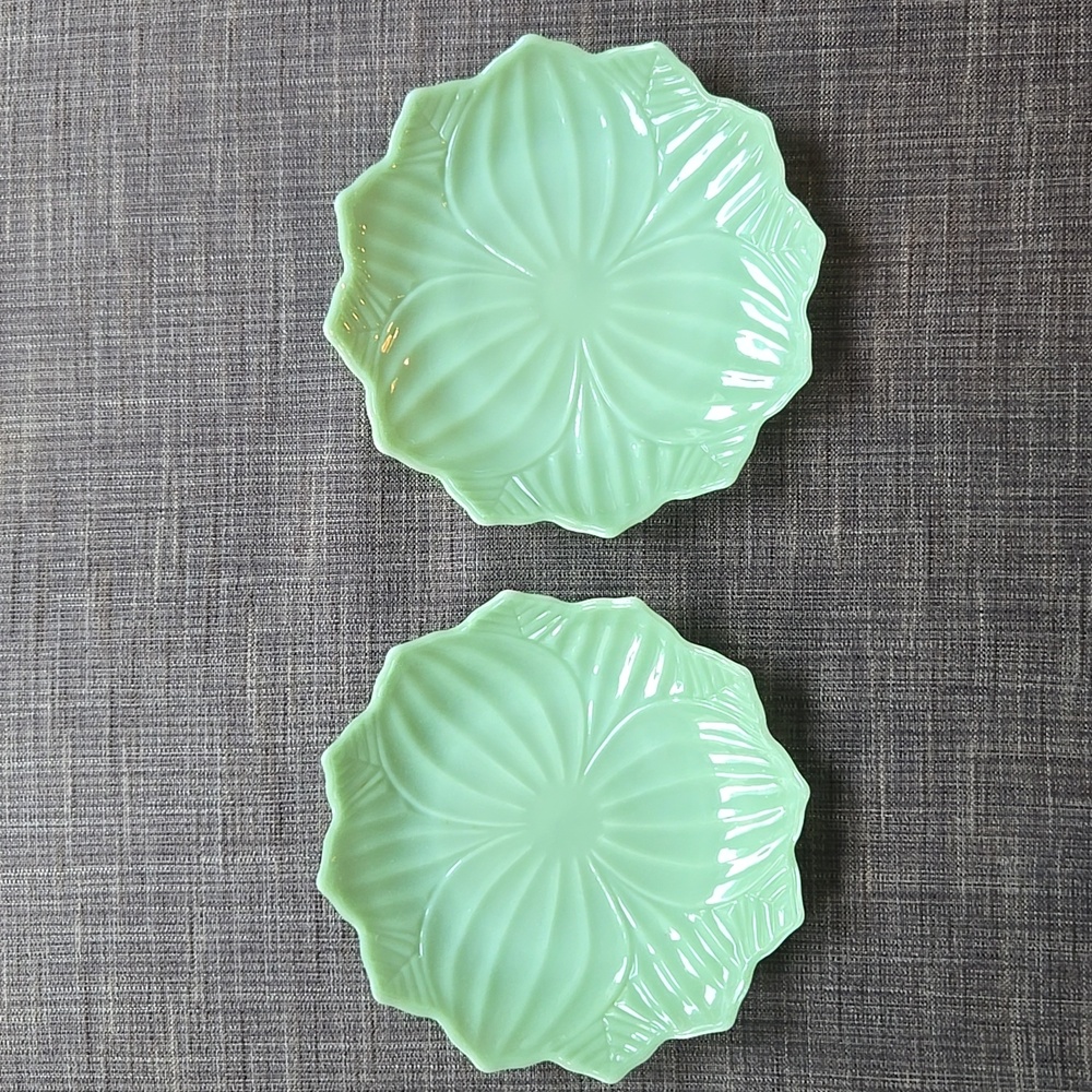 Vintage Jadeite lotus plates set of 2